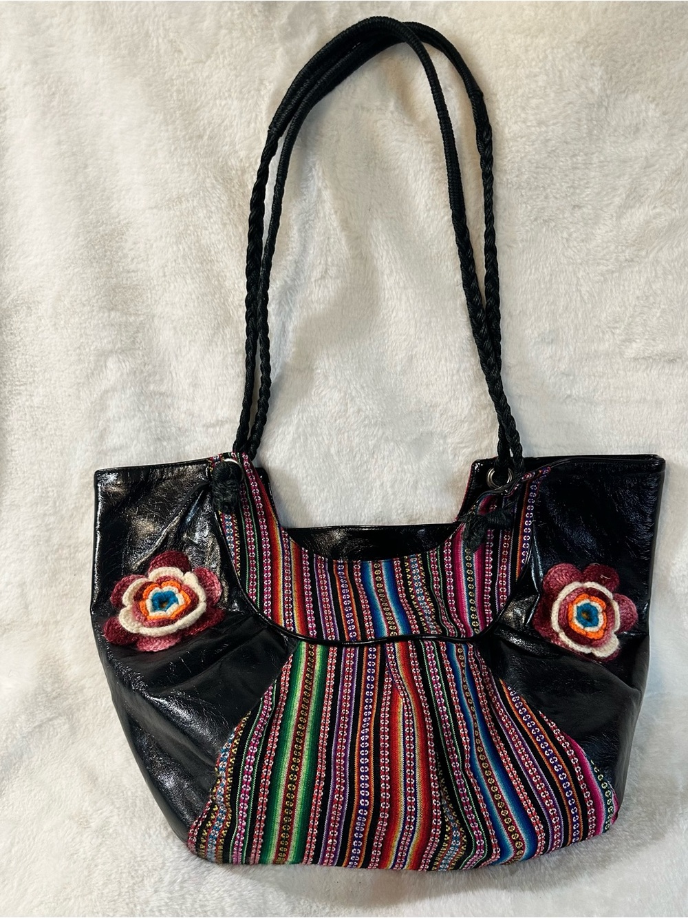 Boho Striped Shoulder Bag w/ Floral Touch